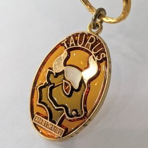 Vintage Taurus Zodiac Amber Stained Glass Retro Horoscope 90s Unique Keychain